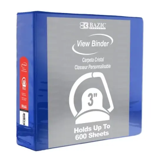 BAZIC Products&reg; Slant D Ring View Binder with 2 Pockets, 3", Blue image {1}