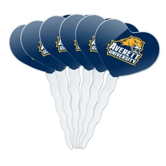 Averett University Cougars Logo Heart Love Cupcake Picks Toppers Decoration Set of 6 image {7}