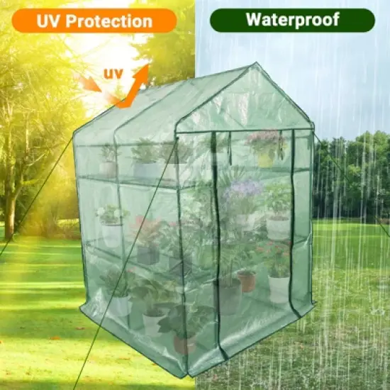 Portable Mini Greenhouse, 57 x 57 x 76'' Plant Cover Tent with Roll-up Zipper Door & 6 Shelves, Indoor Outdoor Walk-in Plant House for Garden, Green image {4}
