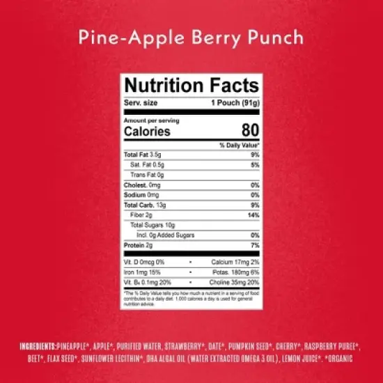 Once Upon a Farm Smart Blend Pine-Apple Berry Punch Organic Snack Pouch - 3.2oz image {3}