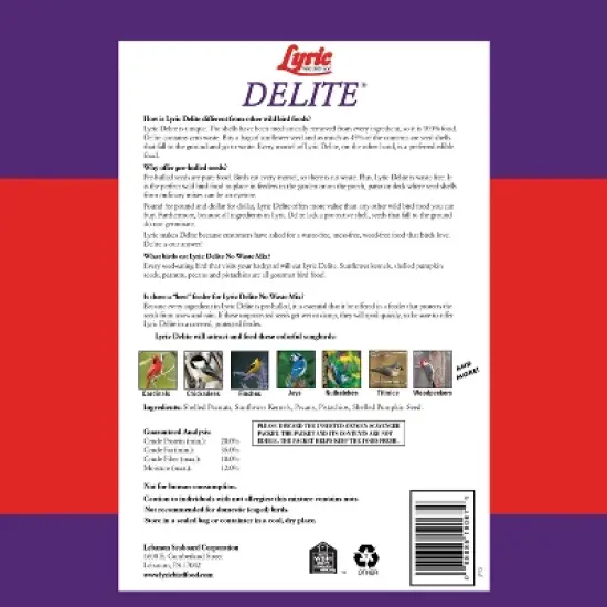 Lyric 20lb Delite Shell-Free Nuts & Seeds No Waste Wild Bird Food: Attracts Songbirds, For Patios & Gardens image {1}