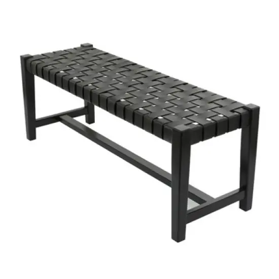Modern Leather Woven Bench Black - Olivia & May image {4}