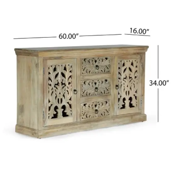 Horeb Boho Handcrafted Mango Wood 3 Drawer Sideboard Antique White - Christopher Knight Home image {9}