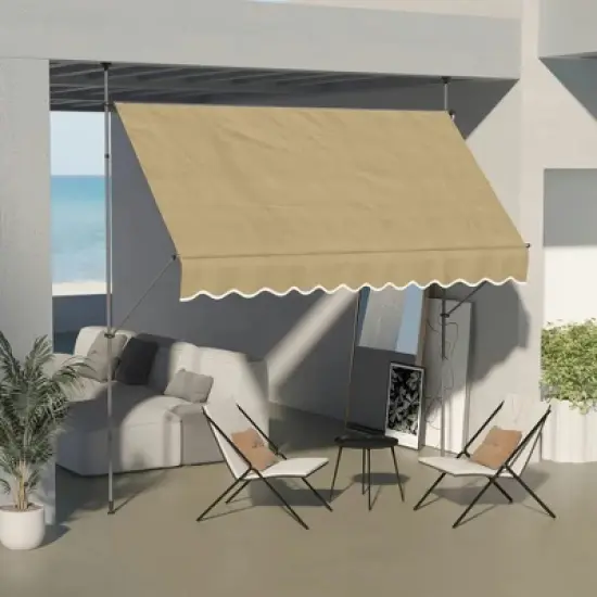Resenkos Patio Awning, Outdoor Sun Shade Shelter Cover Awnings,10' x 4' Manual Retractable Awning, Non-Screw Patio Awning, UV Resistant, Beige image {4}
