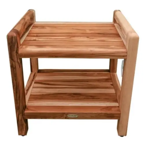 EcoDecors&reg; Eleganto&reg; 20" Teak Wood Shower Bench with LiftAide&reg; Arms and Shelf in EarthyTeak Finish - Target Plus Natural 20"L x 14"D x 21"H image {2}