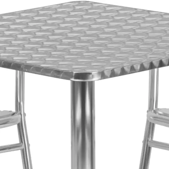 Emma and Oliver 27.5" Square Aluminum Table Set with 4 Slat Back Chairs image {4}