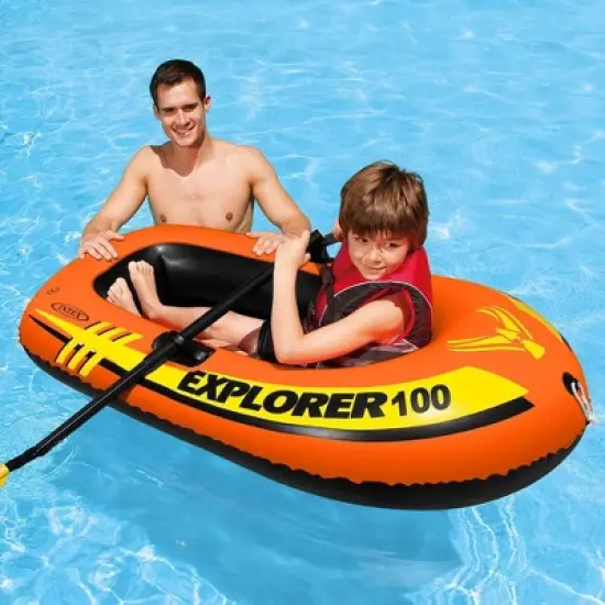 Intex 58329EP Explorer 100 1 Person Youth Kids Pool Lake Inflatable Raft Row Boat with 2 Air Chambers, Rigid Design, and Bow Tow Rope image {2}
