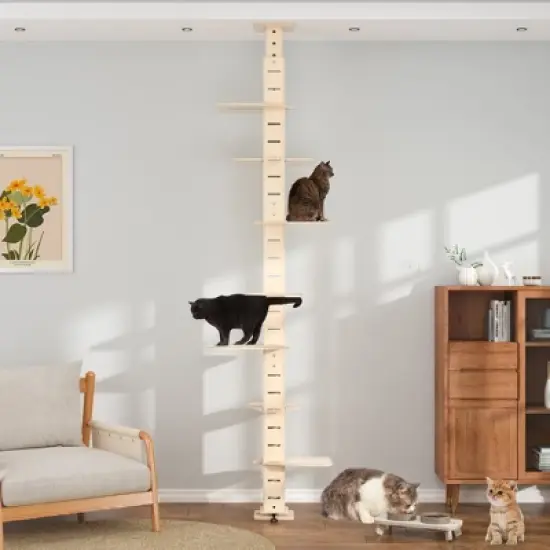 Sandinrayli Floor to Ceiling Cat Tree Tower for Indoor Large Cats 7 Tier Tall Cat Climbing Pole 98-114 inches, Wood image {5}