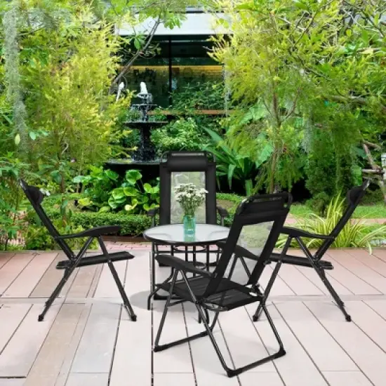 Costway 4PC Folding Chairs Adjustable Reclining Chairs with Headrest Patio Garden Black/Grey image {1}