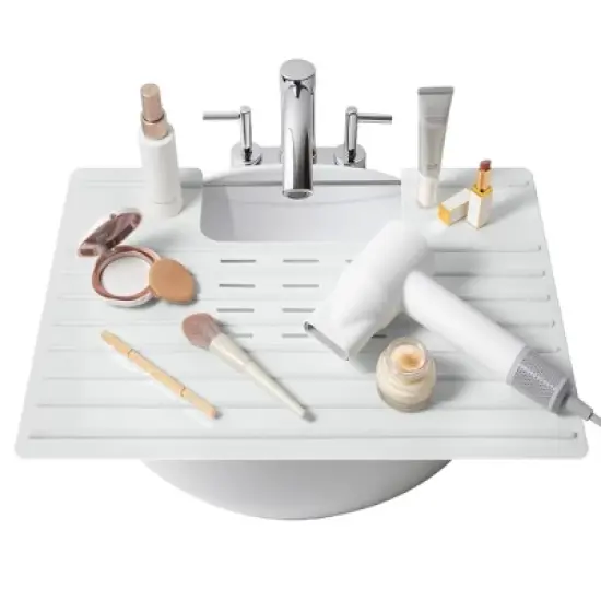 Maplefield Bathroom Foldable Sink Cover - Heat Resistant Silicone Mat & Makeup Mat - Bathroom Space Saver Sink Cover (Gray) image {7}