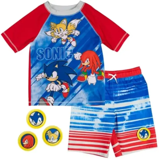 SEGA Sonic the Hedgehog Knuckles Tails Sonic The Hedgehog Rash Guard and Swim Trunks Outfit Set Little Kid to Big Kid  image {8}