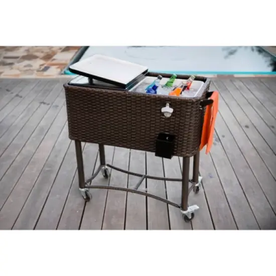 80qt Portable Rolling Patio Cooler Dark Wicker - Permasteel image {2}