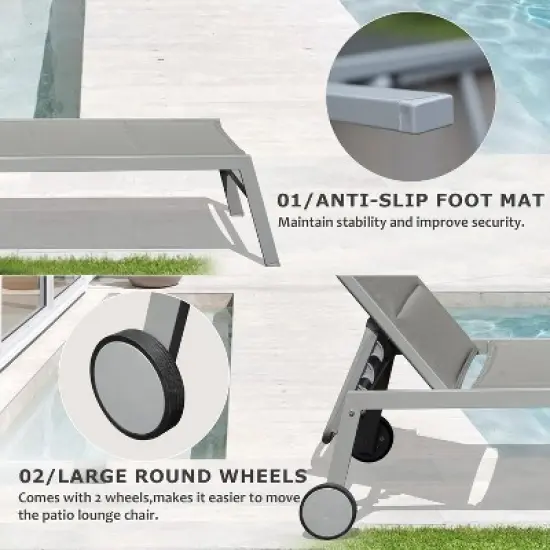 Christopher Knight Home Maxine Outdoor Aluminum Adjustable Upholstered Chaise Lounge Set with Side Table image {6}