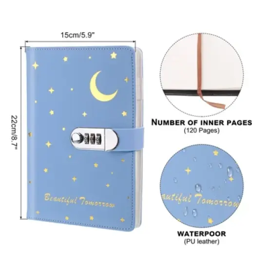 Unique Bargains Cute Journaling Leather Marble A5 Diary with Lock 120 Pages image {1}