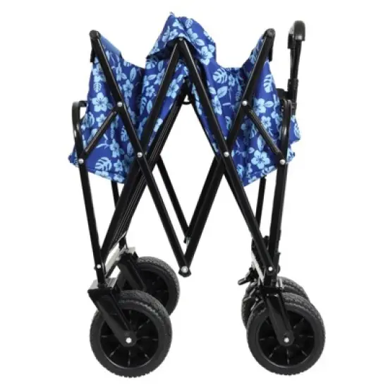 DSVIMOY Collapsible Foldable Wagon Cart, Beach Wagon Utility Cart for Camping Shopping Sports Gardening Fishing, Blue Flower, 35.04"*24.41"*38.58" image {4}