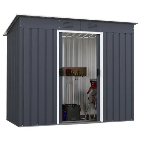 Costway 3.6' x 7.1' Outside Garden Storage Shed Tool House with Ground Foundation Frame image {10}
