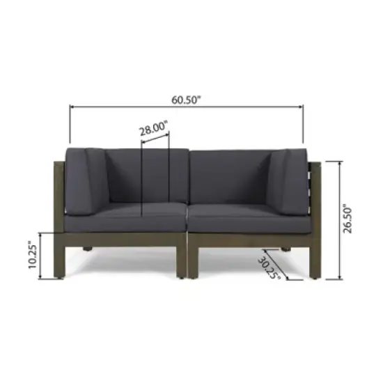 DSVIMOY LoveSeat Set, 2-Piece Love Seat Set, Two Sectiona with Single Arm for Patio, Lawn, Dark Gray, 60.5"*30.25"*26.5" image {2}