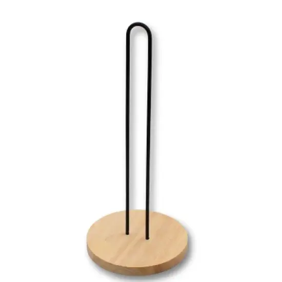 Home Mart Goods Matte Black Iron & Bamboo Paper Towel Holder - 13" Tall image {2}