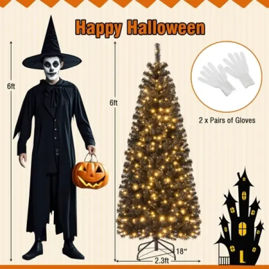 Costway 6 FT Artificial Halloween Tree with 618 Branch Tips 280 Warm White LED Lights image {2}