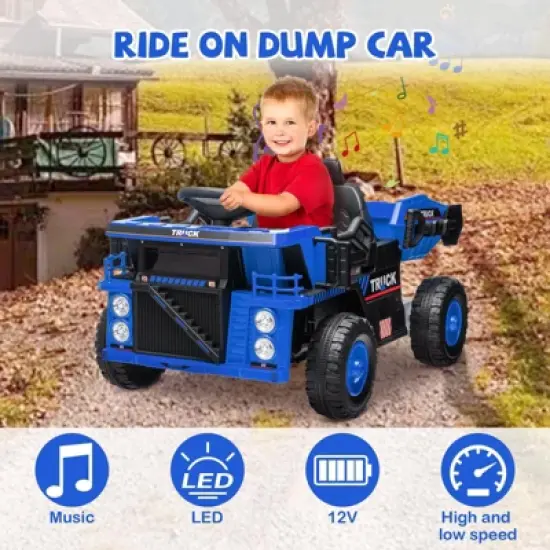 Ride on Dump Truck, 12 Volt Ride on Toys with Electric Dump Bed, Electric Car for Kids with Remote Control, Shoel, LED Lights, Musci Player image {5}