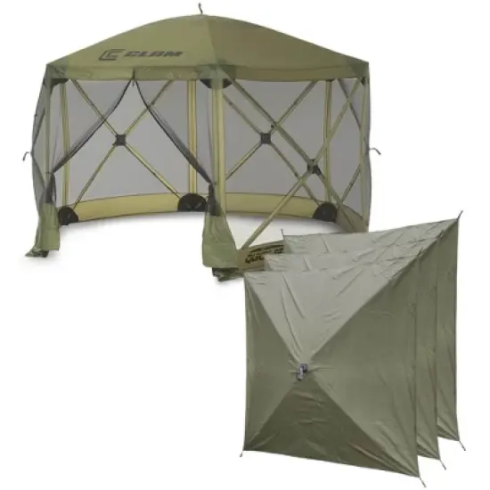 CLAM Quick-Set Escape 12 x 12 Foot Portable Pop-Up Camping Outdoor Gazebo Screen Tent Canopy Shelter and Carry Bag with Wind and Sun Panels Sets, Green image {6}