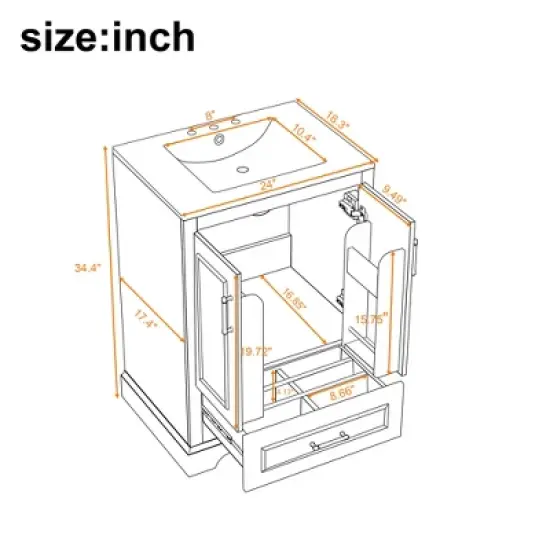 Whisen 30" Bathroom Vanity with Sink, MDF/Solid Wood Frame, 1 Divider Drawer & 2 Soft-Close Doors with Shelf image {13}