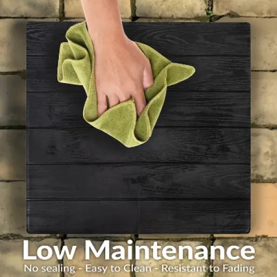 Sunnydaze Weather-Resistant Outdoor Side Table with Faux Wood Plank Tabletop - 16.5" Square - Black image {8}