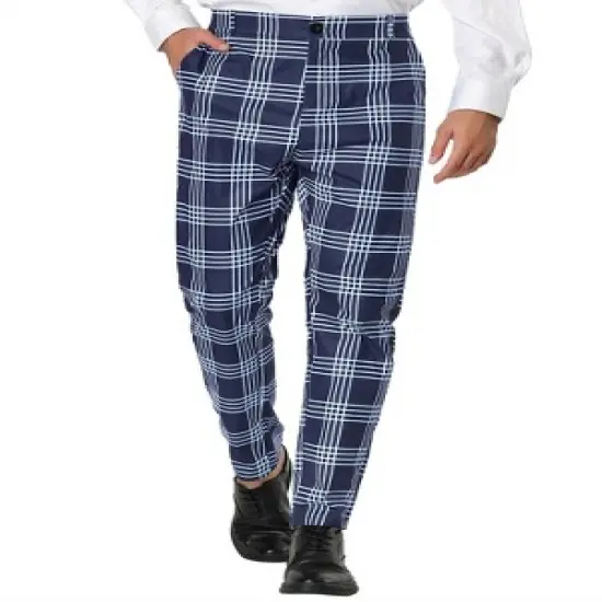 Lars Amadeus Men's Plaid Flat Front Printed Business Dress Pants image {11}
