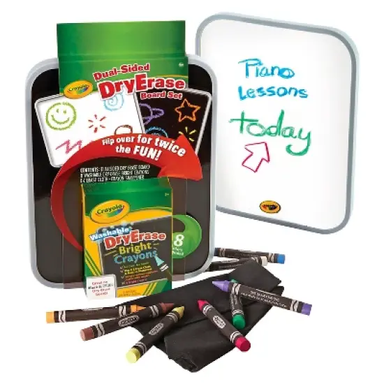 Crayola Dual Sided Dry Erase Board Set with Dry Erase Crayons 8ct: Kids Whiteboard & Presentation Board Accessories image {2}