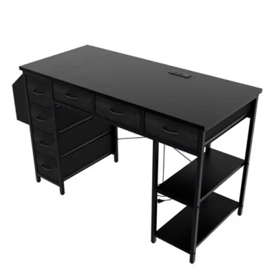 47" Computer Desk With 7 Drawers, Reversible Writing Table Workstation, Work Desk Gaming Table with Metal Frame for Home Office image {5}
