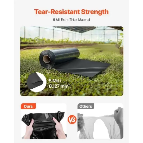 VEVOR 24' x 100' Plastic Sheeting Heavy Duty , 6 Mil Thick Plastic Sheeting Roll, Plastic Drop Cloth Painters Tarp, Polyethylene Covering, Black image {2}