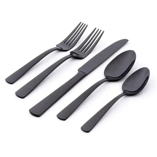 Oneida 20pc Stainless Steel Aptitude Glossy Midnight Flatware Set: Modern Black Silverware Service for 4, Dishwasher-Safe image {2}