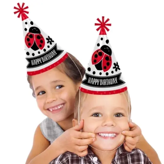 Big Dot of Happiness Happy Little Ladybug - Cone Happy Birthday Party Hats for Kids and Adults - Set of 8 (Standard Size) image {1}