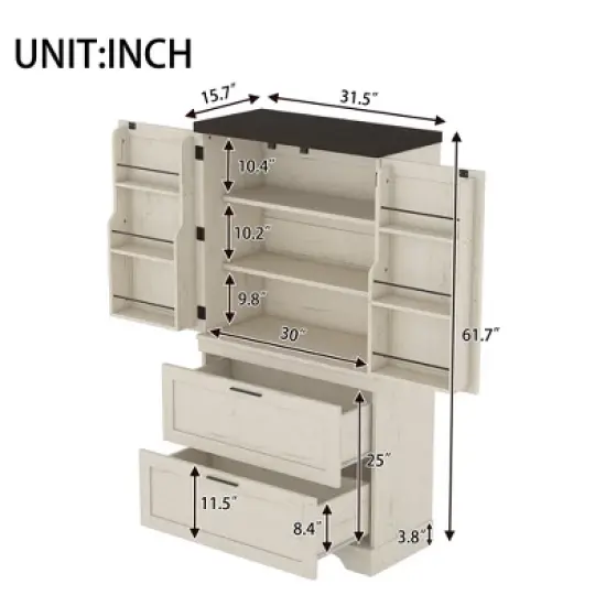 TIRAMISUBEST Farmhouse Style Wooden Kitchen Pantry Cabinet with Sturdy Frame with Inside Door Storage Divider with Drawers for Living Room, Entryway image {6}
