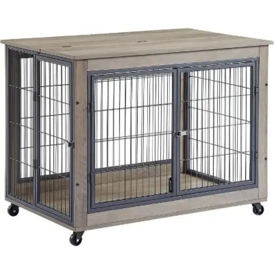 Acekool Wooden Dog Crate - Heavy Duty Furniture Style Kennel with Wheels & Double Doors image {4}