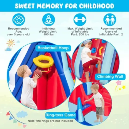 Tangkula Inflatable Water Slide Park Dolphin Theme Kids Bounce House w/ Long Slide 2 Splash Pools Climbing Wall (Without Blower) image {5}