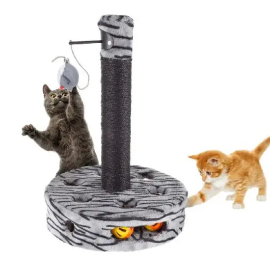 Cat Scratching Post - Interactive Play Area with Sisal Rope Scratcher and Hanging Toy for Indoor Cats - Scratch Tree for Pets by PETMAKER (Black/Gray) image {6}