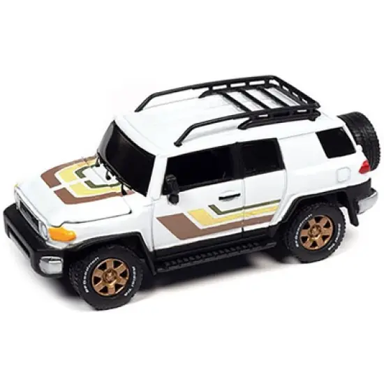 2007 Toyota FJ Cruiser White with Stripes and Roofrack Limited Edition to 4800 pieces 1/64 Diecast Model Car by Johnny Lightning image {1}