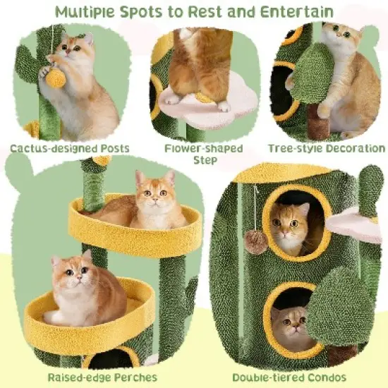 Yaheetech 48.5inch Oasis-themed Cat Tree Cat Tower, Green image {3}