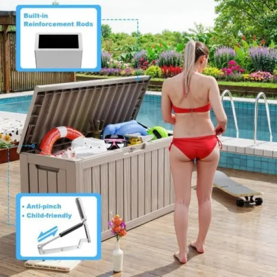 Sersper 80 Gallon Resin Outdoor Storage Box with Handles, Light Gray - For Patio Furniture Cushions, Pool Toys, Garden Tools (6 Pack) image {4}