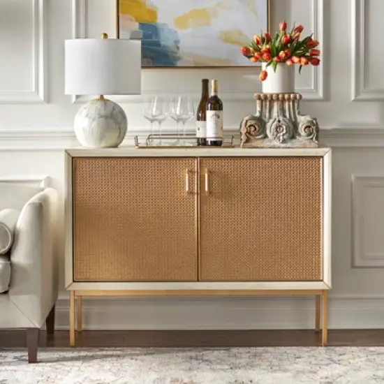 Lati Rattan Door Buffet Antique White/Natural - Buylateral image {1}