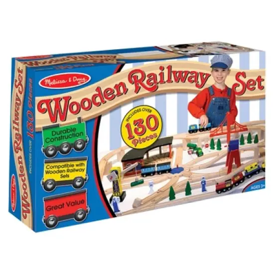 Melissa & Doug Deluxe Wooden Railway Train Set (130+pc) image {9}