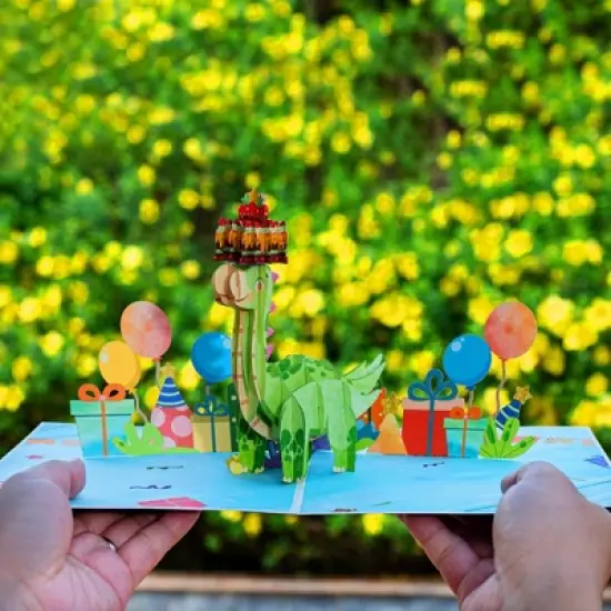 Paper Love Frndly Pop Up Birthday Card, Birthday Dinosaur, Handcrafted - 100% Recycled and Eco-Friendly, 8" x 6" Cover image {2}