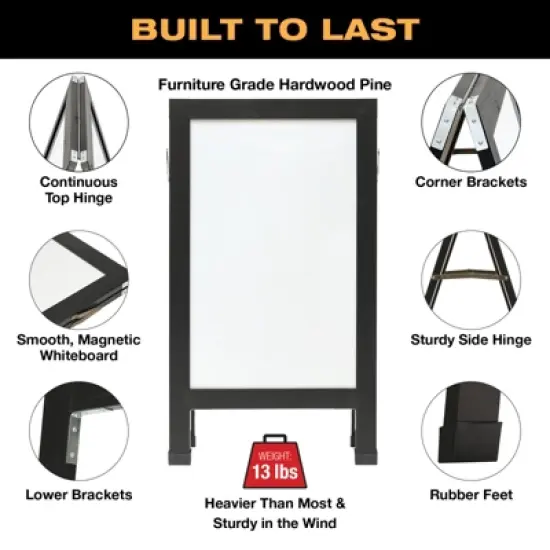 Excello Global Products 40" x 22" Indestructible A-Frame Whiteboard - Black image {2}