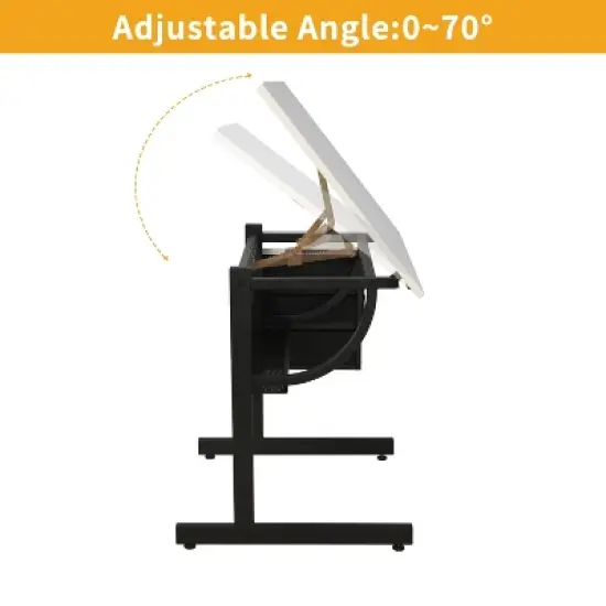 Gulches White Adjustable Drafting Drawing Table with Stool 3 Non Woven Drawers image {5}