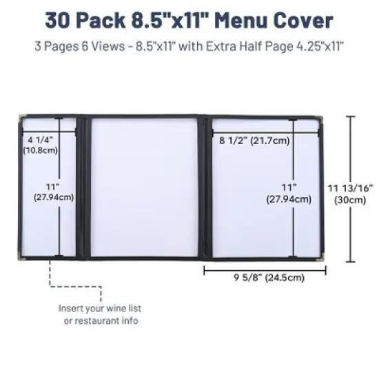 WeChef 30 Pcs Menu Covers 8.5x11" 2 Page 4 View & 4.25x11" Half Page Wine List image {1}