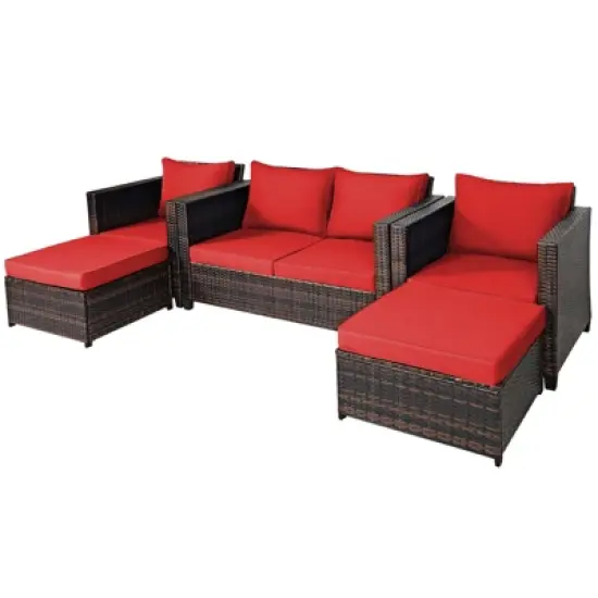 Tangkula Outdoor Wicker Coversation Set with Removable Cushions White/Navy/Red/Turquoise/Black, 5 Piece image {7}
