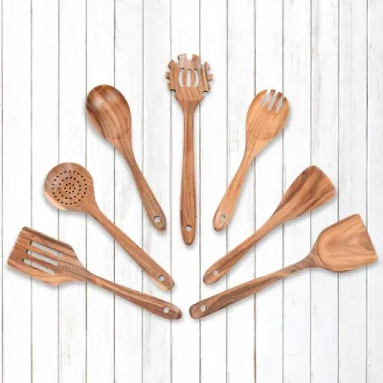 Cheer Collection 7 Piece Elegant Wooden Kitchen Utensils Set image {6}