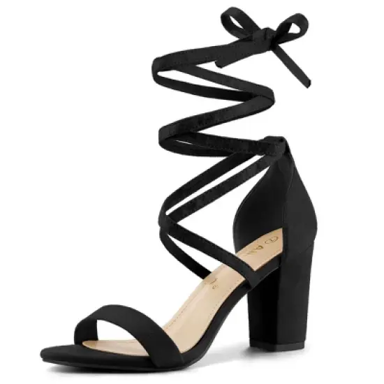 Allegra K Women's Open Toe Lace Up Chunky High Heels Sandals image {7}