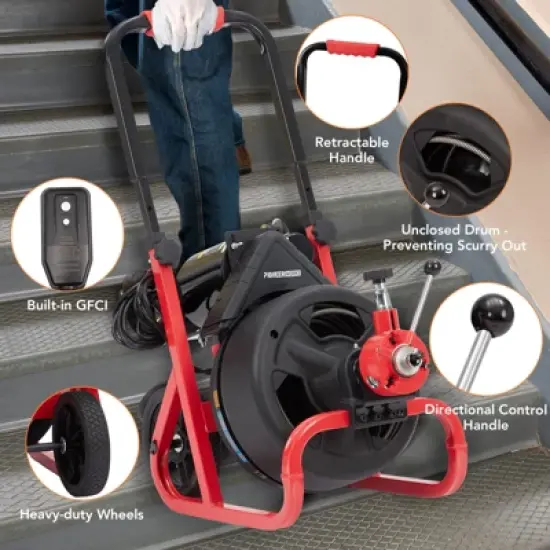 Drain Cleaner Machine, Electric Drain Auger Professional for 1 to 4 Inch Pipes, with 6 Cutters, Glove, Drain Auger Cleaner image {2}